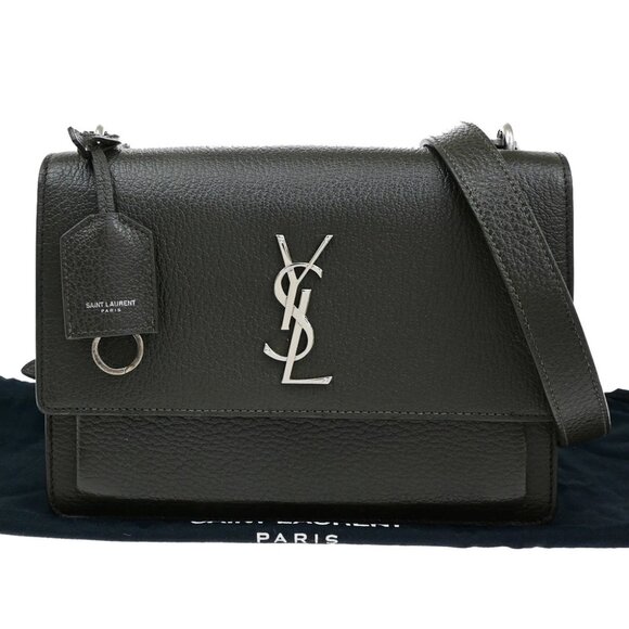 SAINT LAURENT Logo Sunset Medium Shoulder Bag Leather Gray SHW Italy 628RL071 - Picture 1 of 16